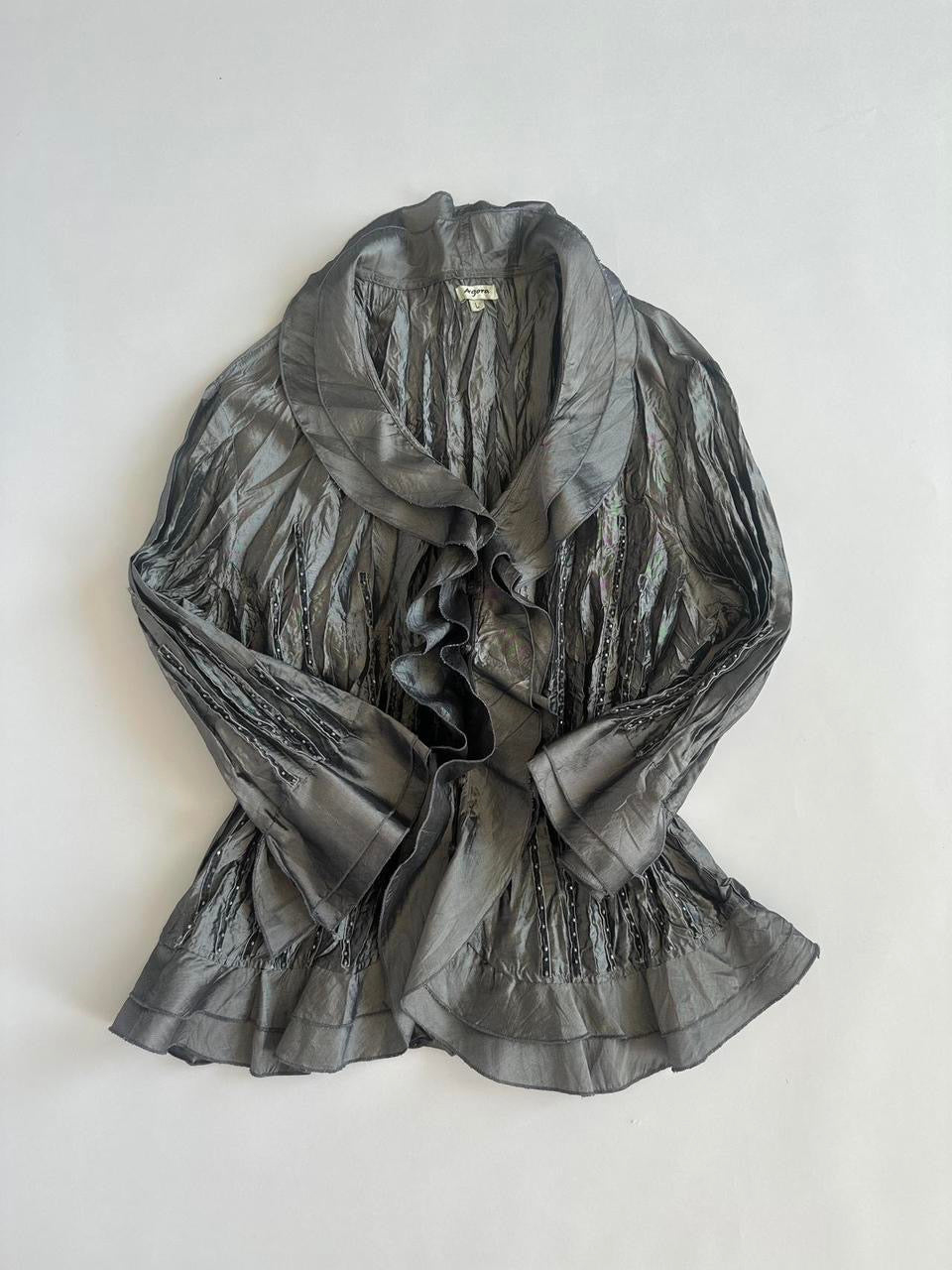 Agora Y2K Crinkle Ruffle Blouse