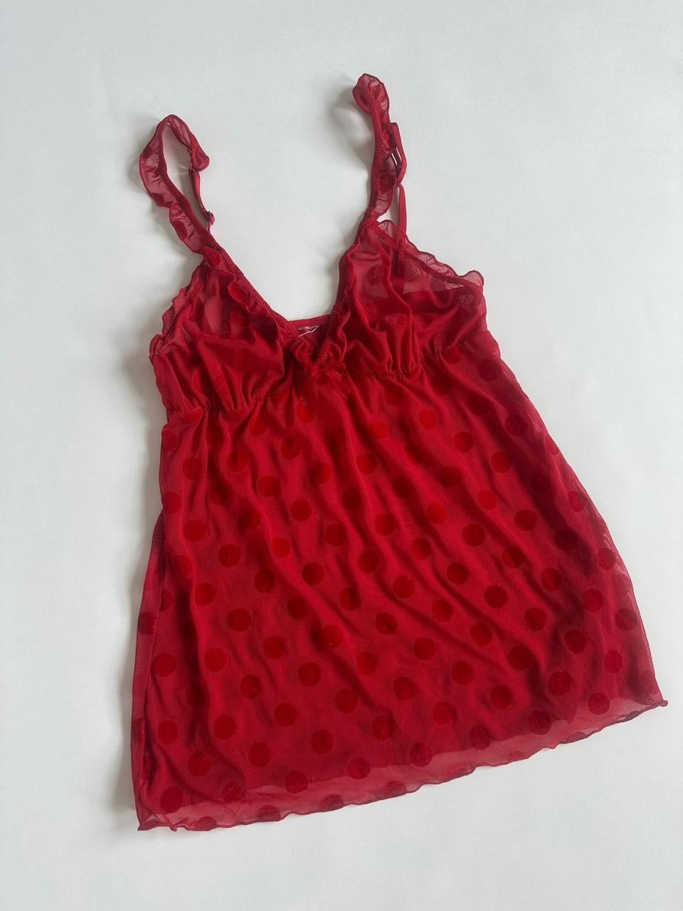 Red Y2K Dot Mesh Cami