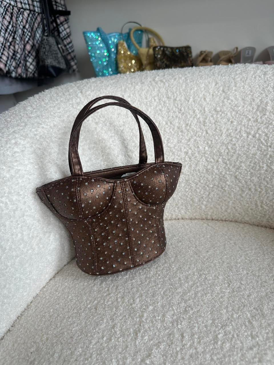 Y2K Brown Silver Star Corset Mini Bag