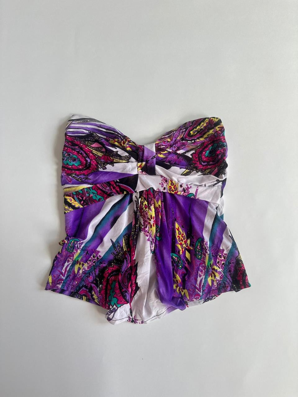 Y2K Purple Floral Strapless Top