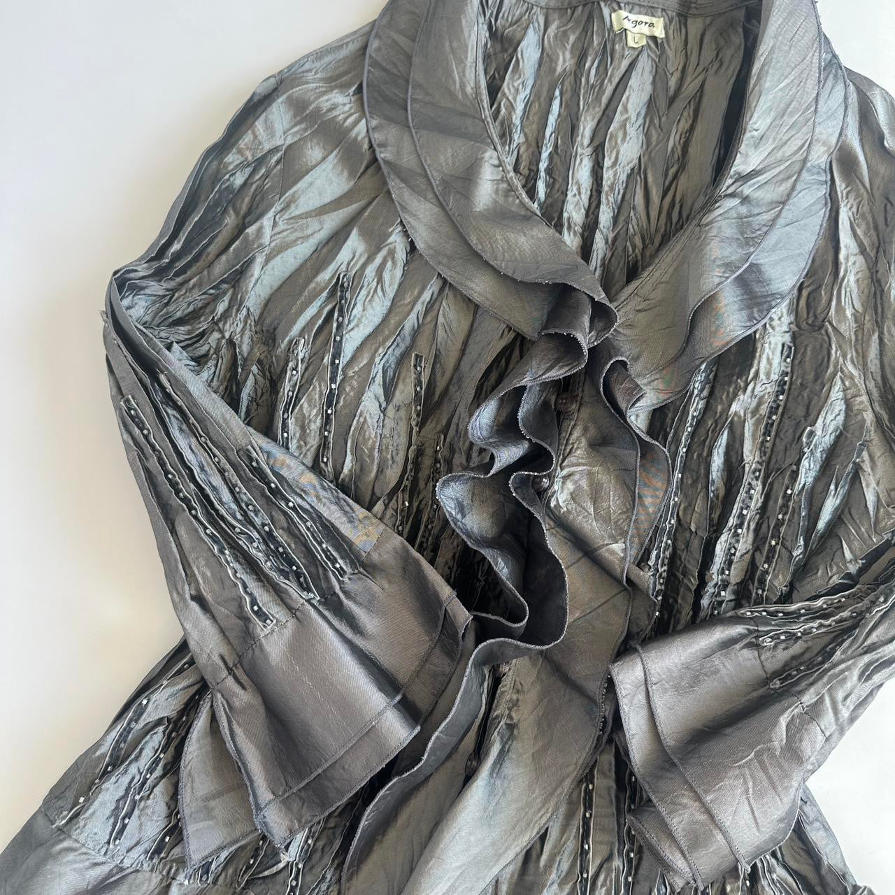 Agora Y2K Crinkle Ruffle Blouse