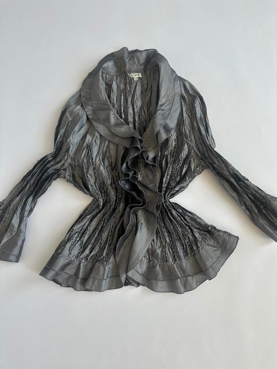 Agora Y2K Crinkle Ruffle Blouse