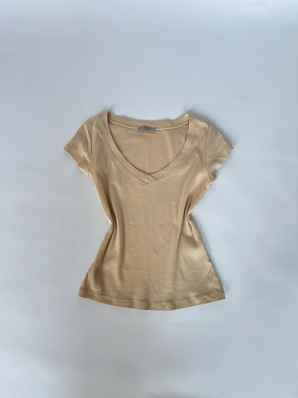 00s Nude V Neck Top