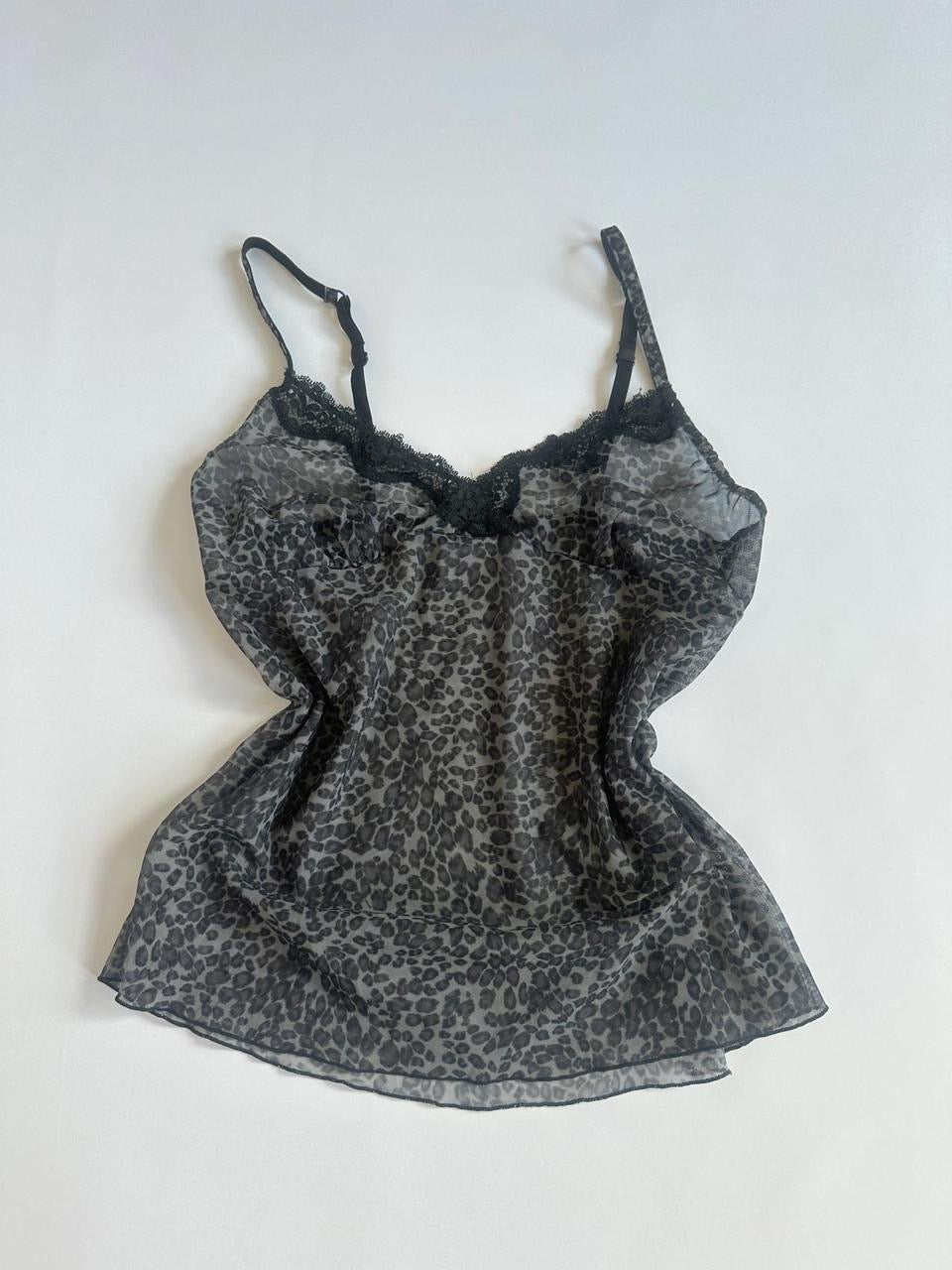 Y2K Sheer Grey Leopard Cami