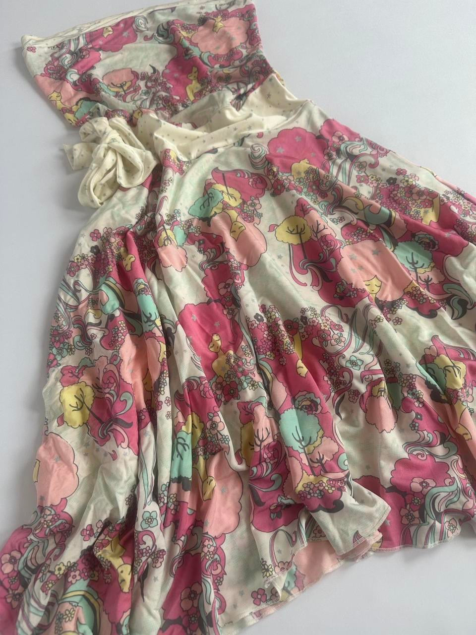 00s Strapless Pattern Dress