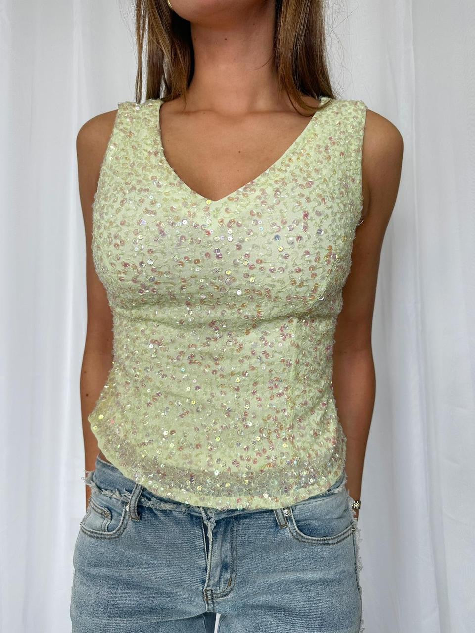 Pale Lime 00s Sequin Top