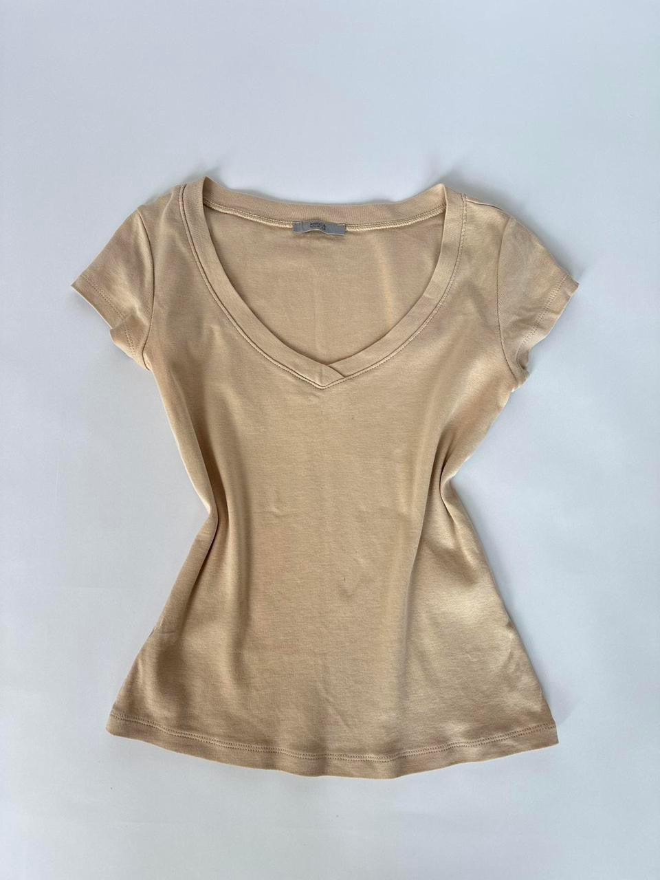 00s Nude V Neck Top