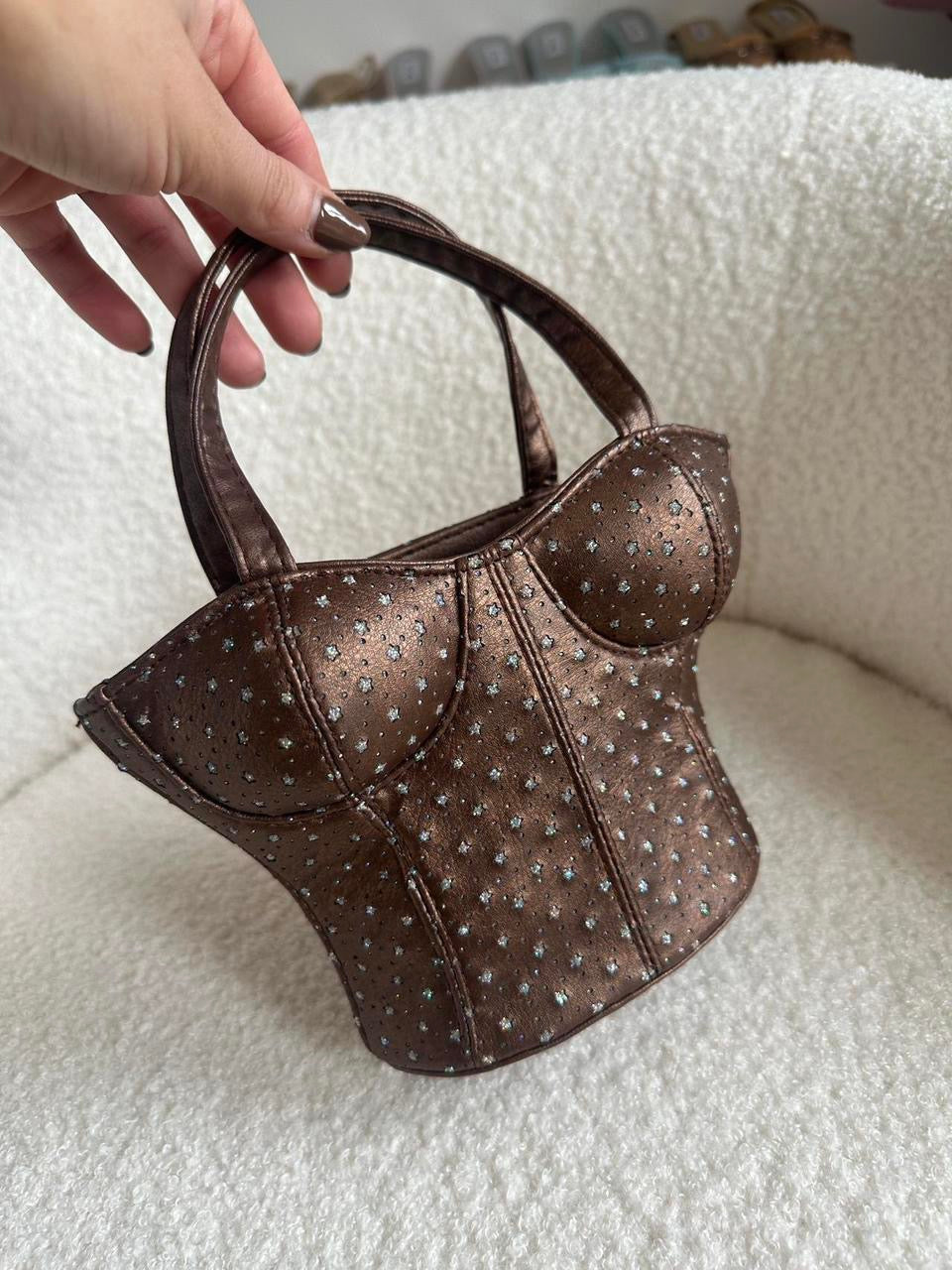 Y2K Brown Silver Star Corset Mini Bag