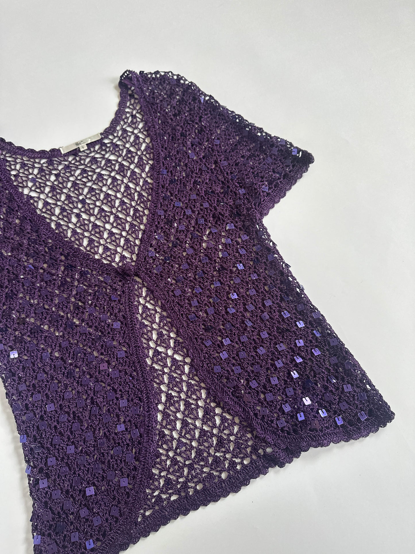 00s Sheer Sequin Purple Cardy