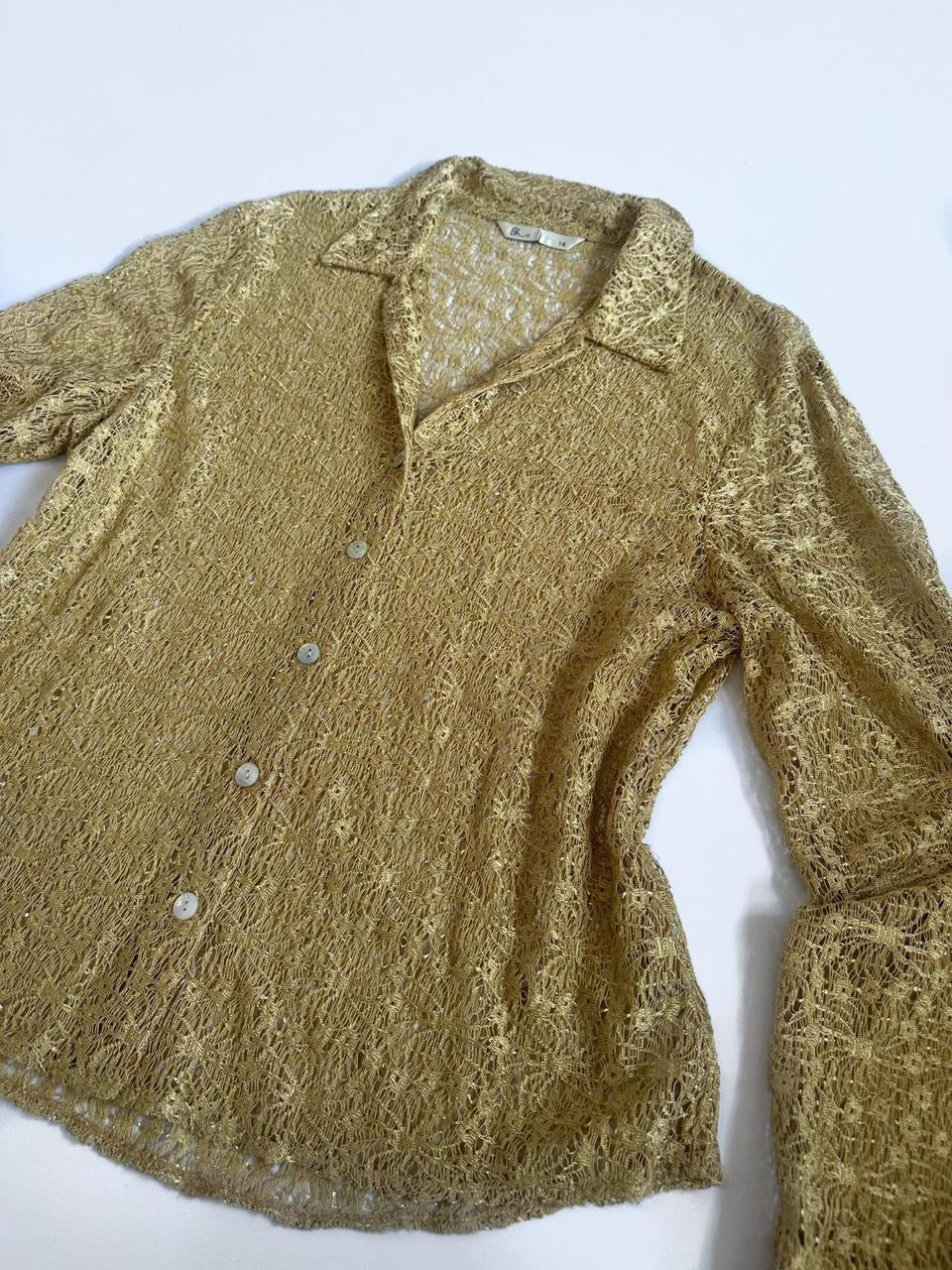 Gold Sheer Lace Vintage Blouse