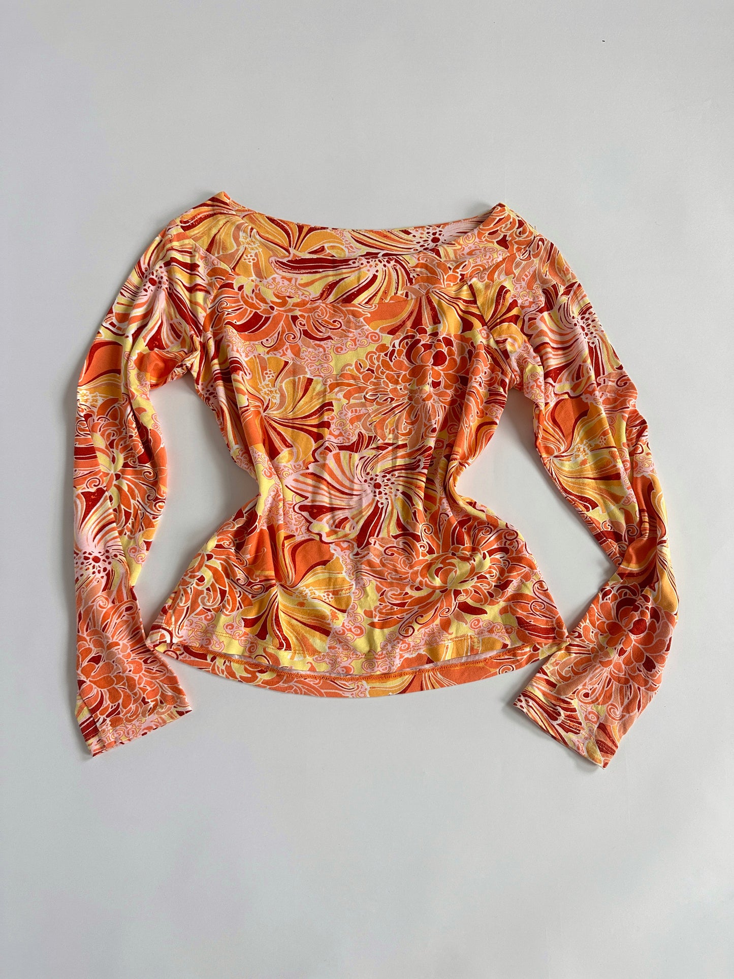 Y2K Pattern Wide Neckline Top