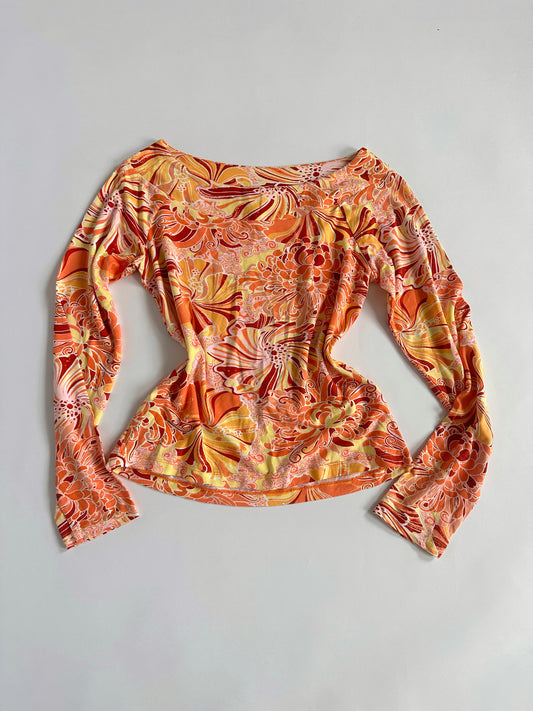 Y2K Pattern Wide Neckline Top