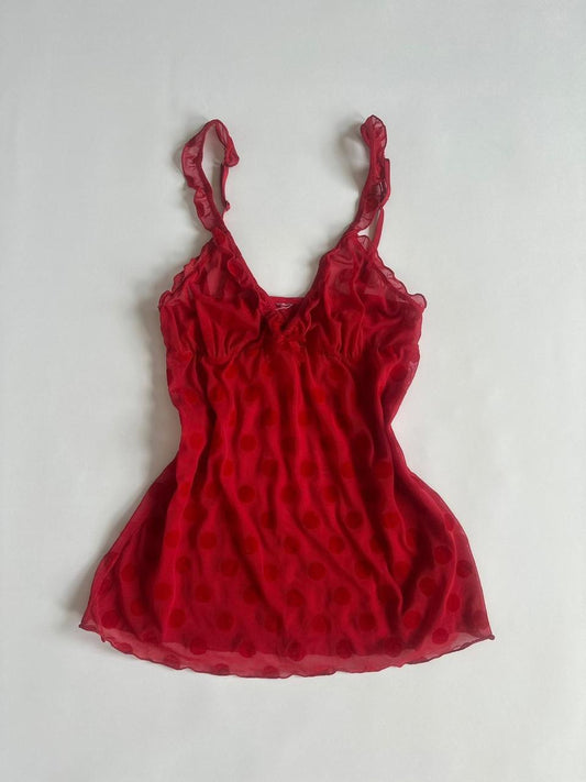 Red Y2K Dot Mesh Cami