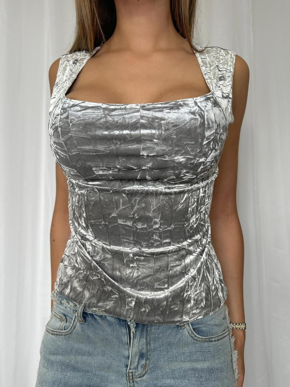 90s New Look Silver Velvet Tank Top