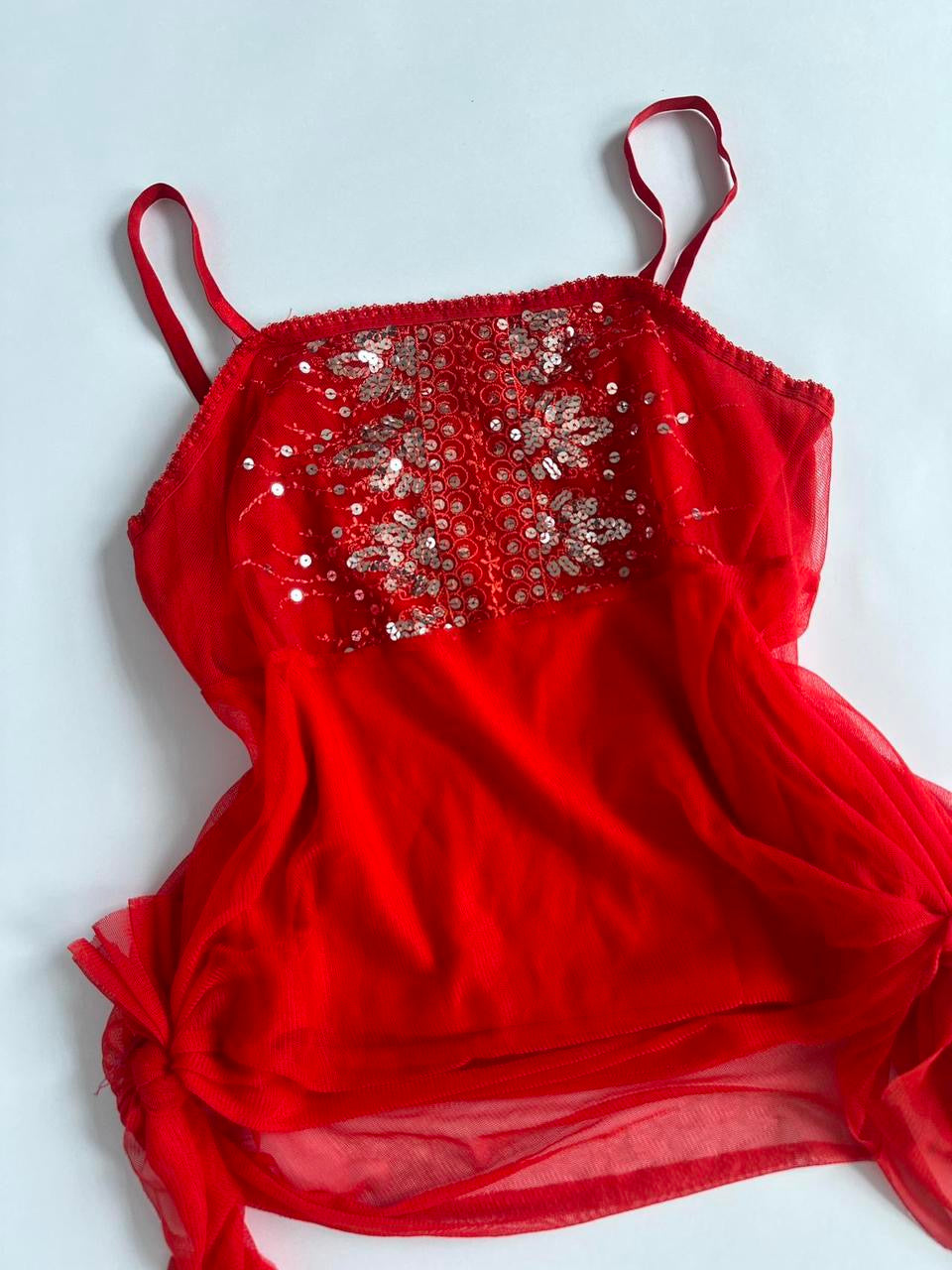 Y2K Red Mesh Sequin Cami