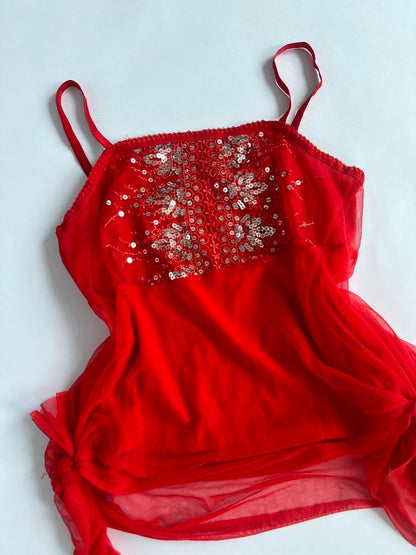 Y2K Red Mesh Sequin Cami