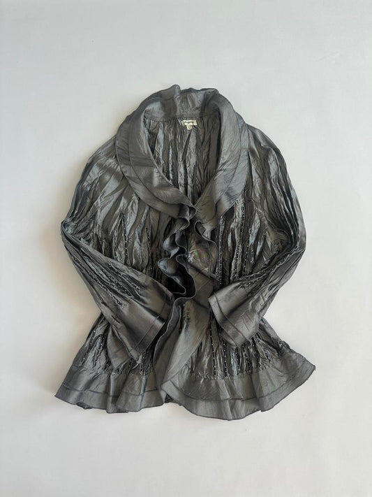 Agora Y2K Crinkle Ruffle Blouse