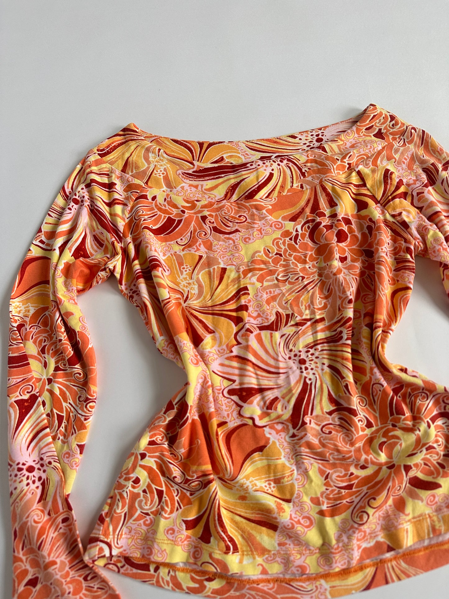 Y2K Pattern Wide Neckline Top