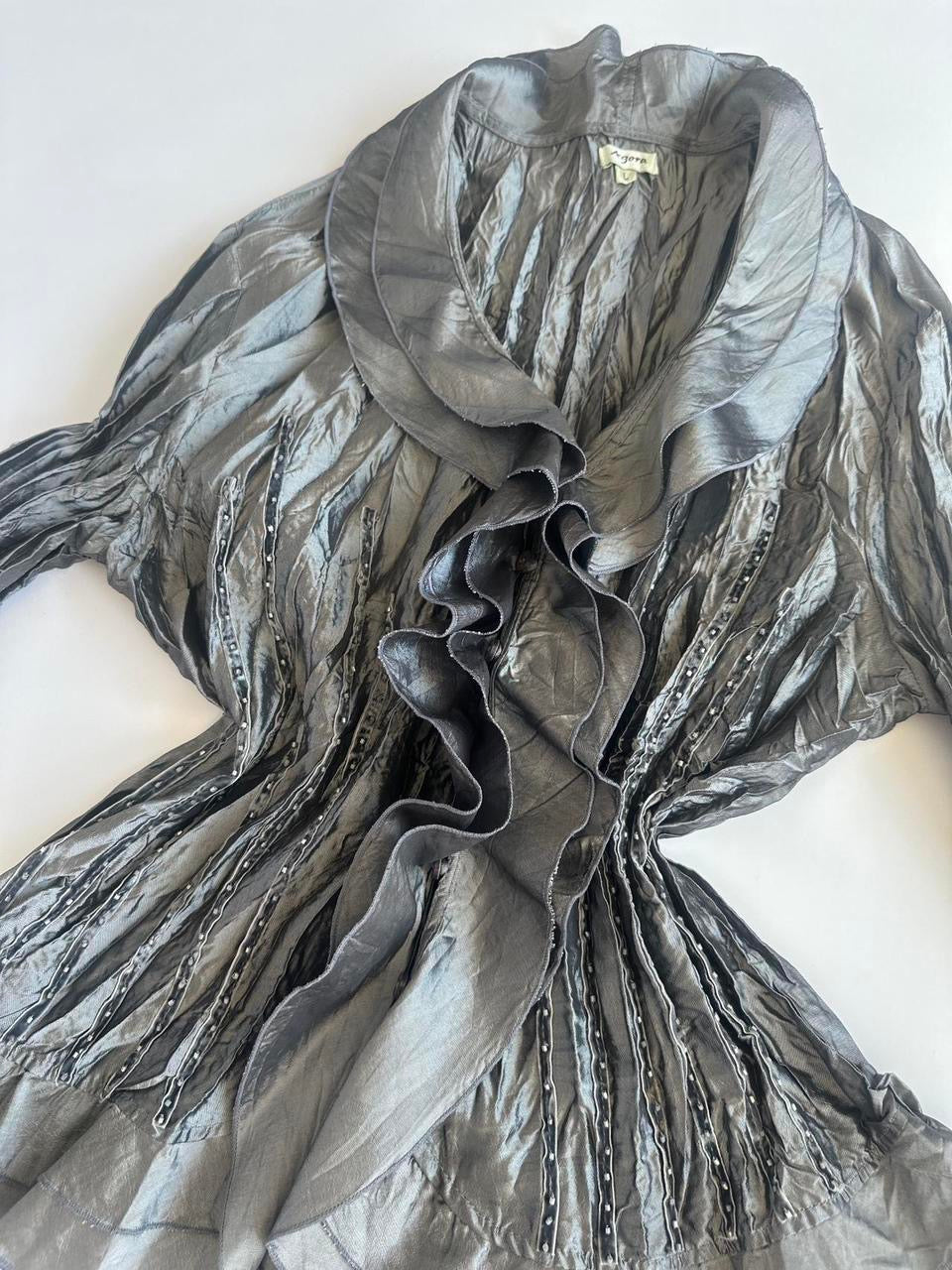 Agora Y2K Crinkle Ruffle Blouse