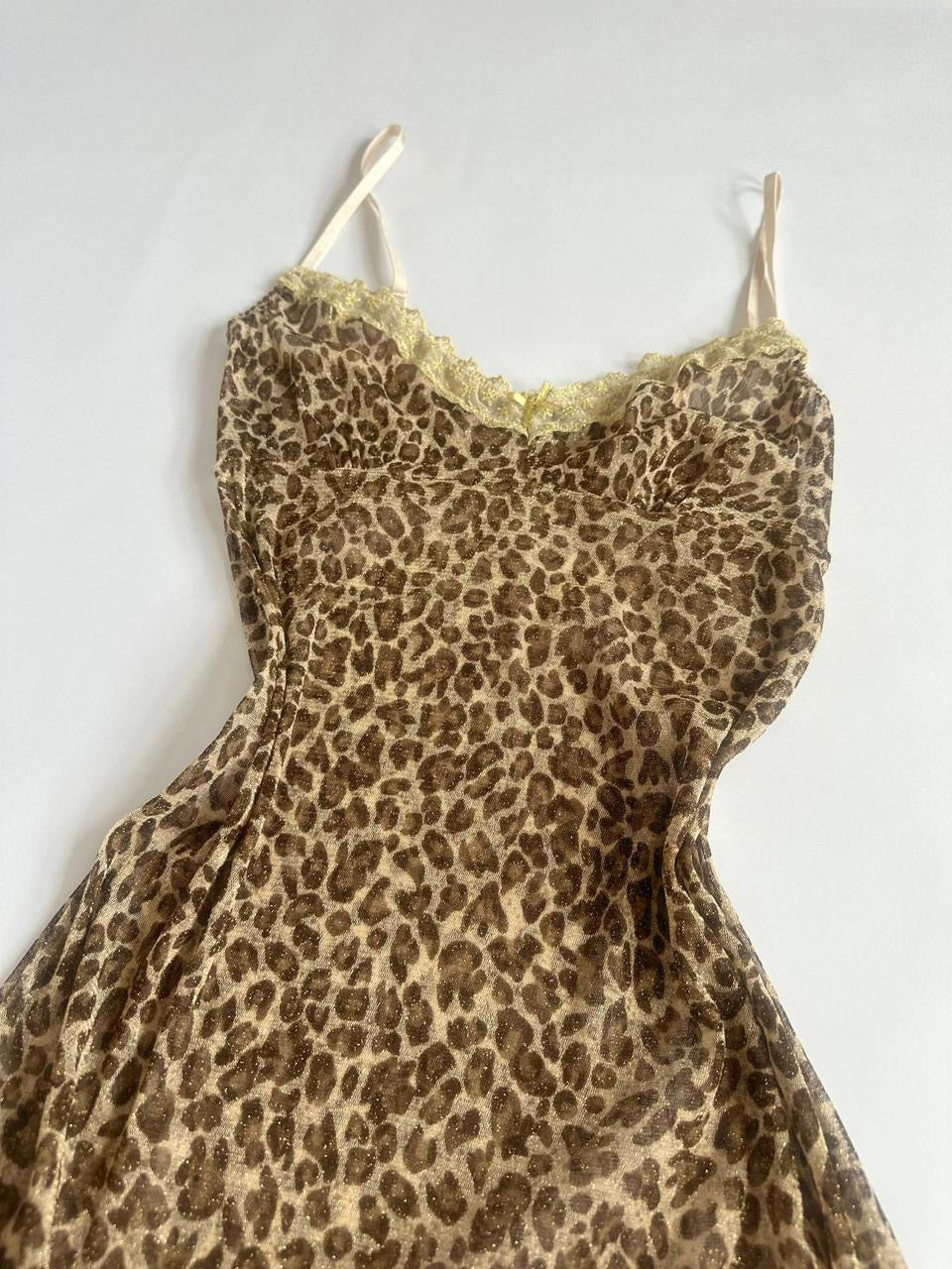 00s Sheer Leopard Glitter & Lemon Slip Dress / Top