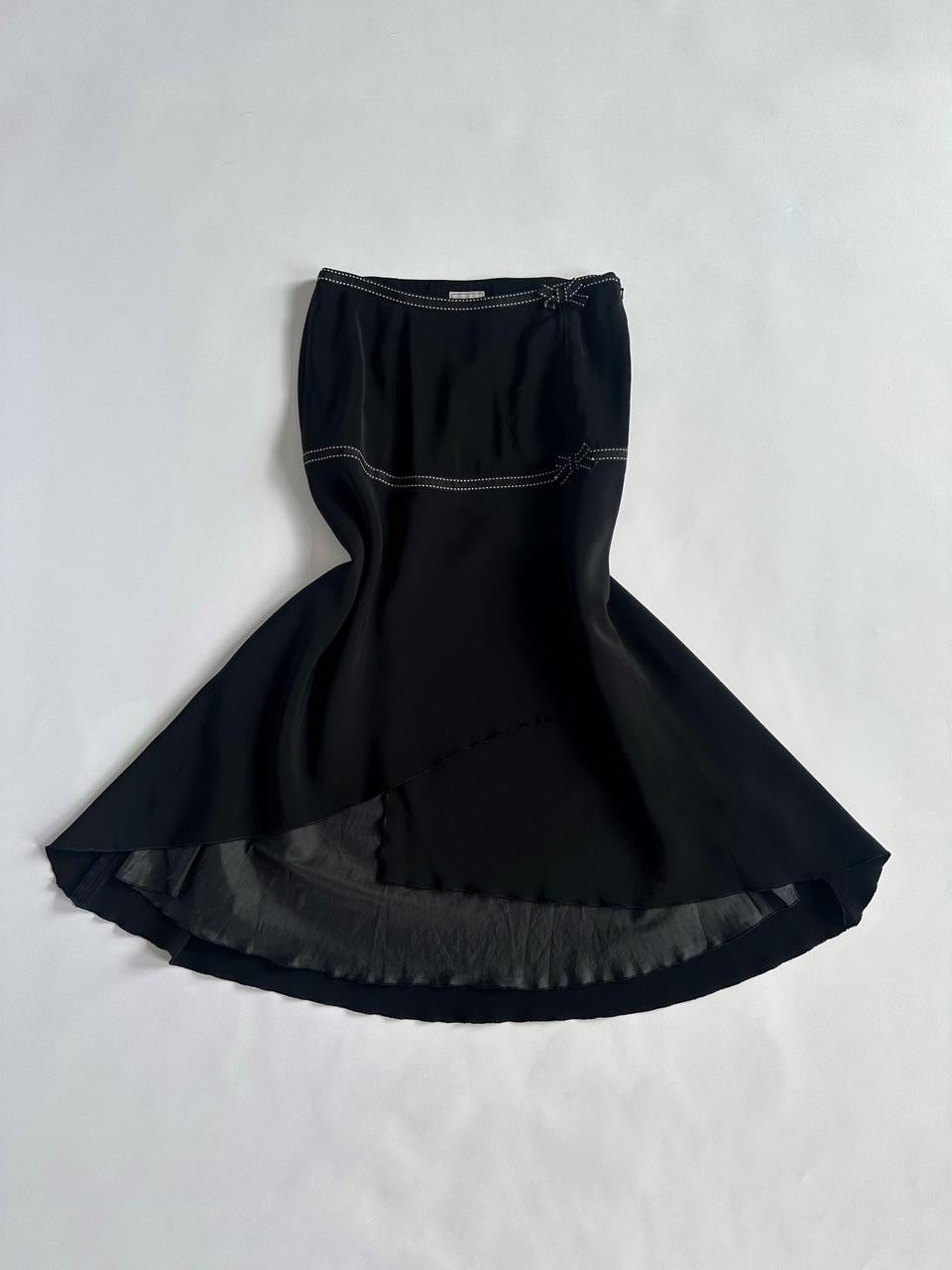 Y2K Black Contrast Stitch Low Rise Maxi Skirt