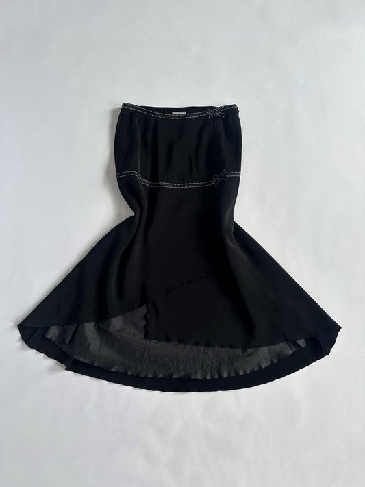 Y2K Black Contrast Stitch Low Rise Maxi Skirt