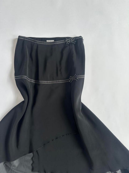 Y2K Black Contrast Stitch Low Rise Maxi Skirt