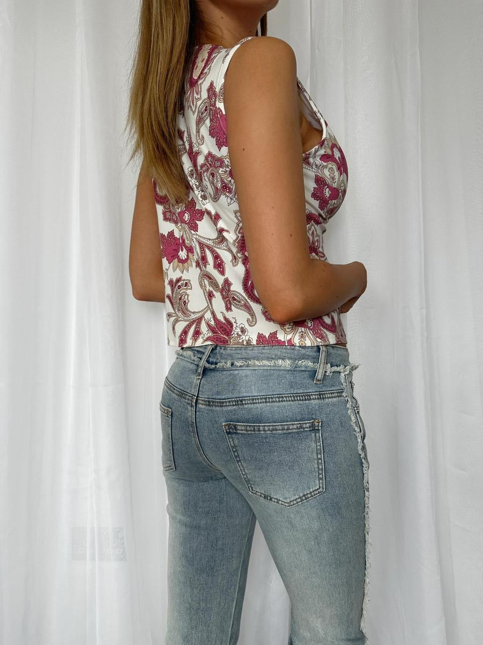 00s Cream & Berry Sequin Tank Top