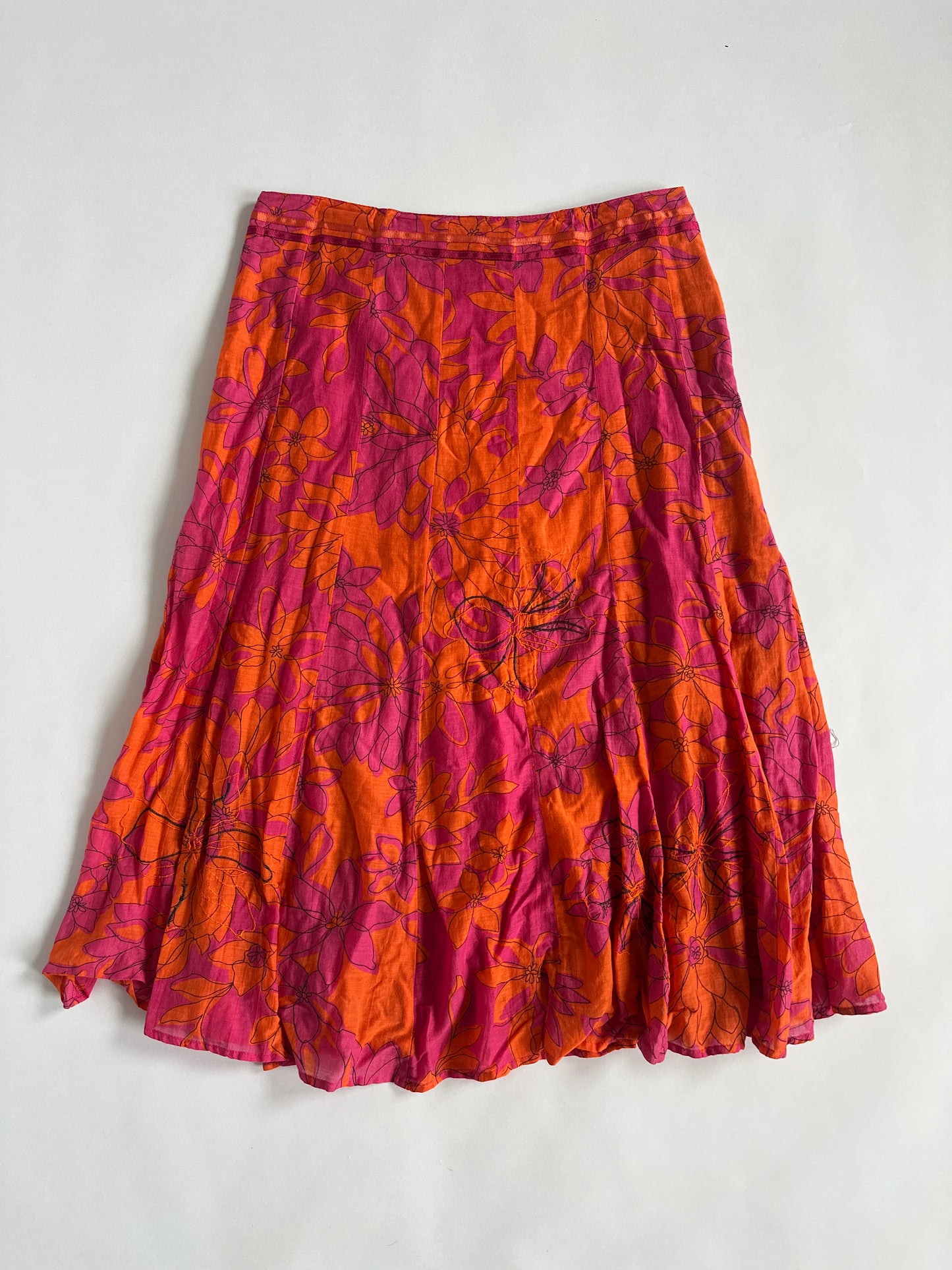 Low Rise Embroidered Floral Midi Skirt