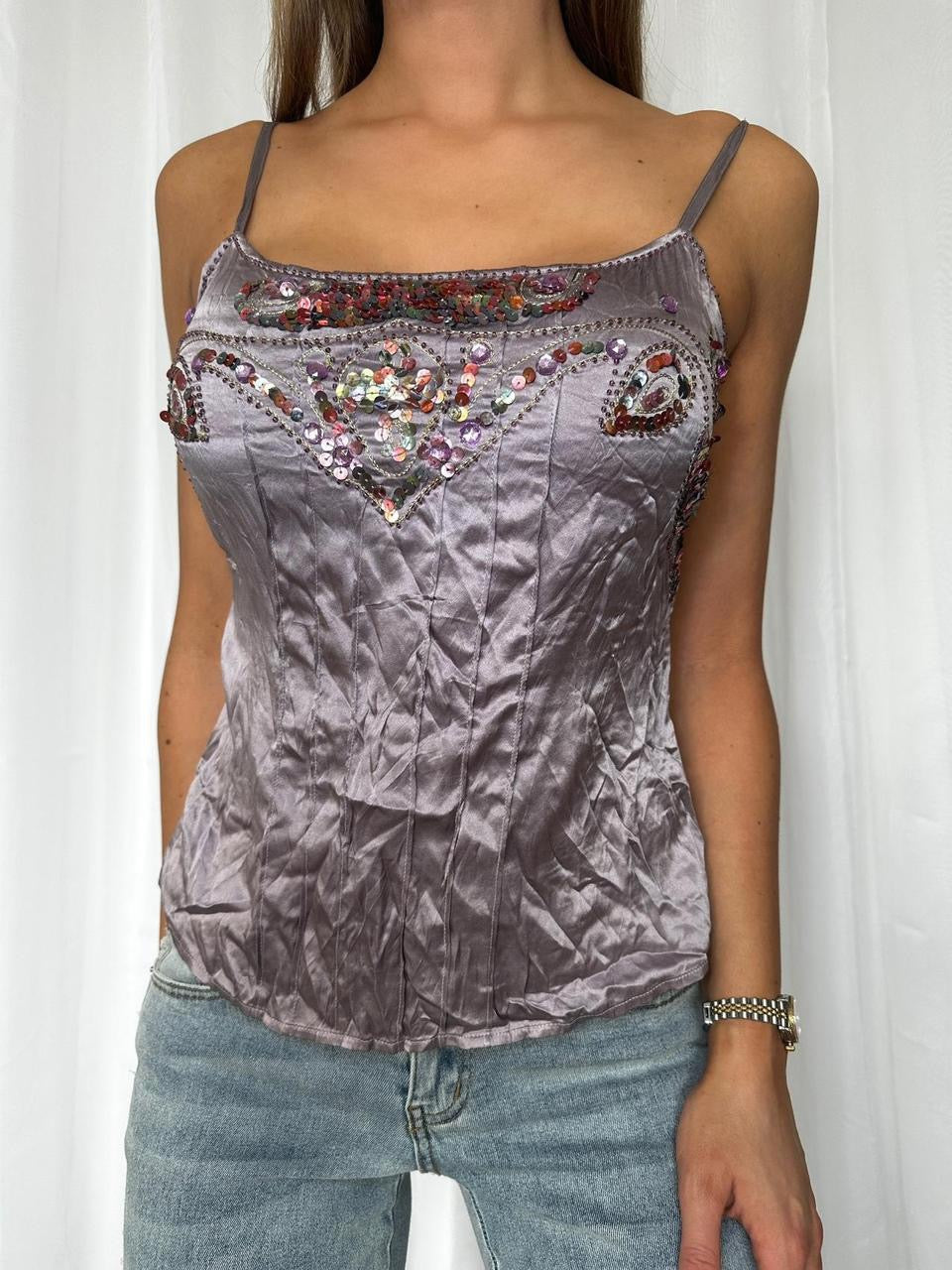 Y2K Silk Embellished Cami Top