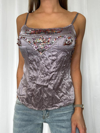 Y2K Silk Embellished Cami Top