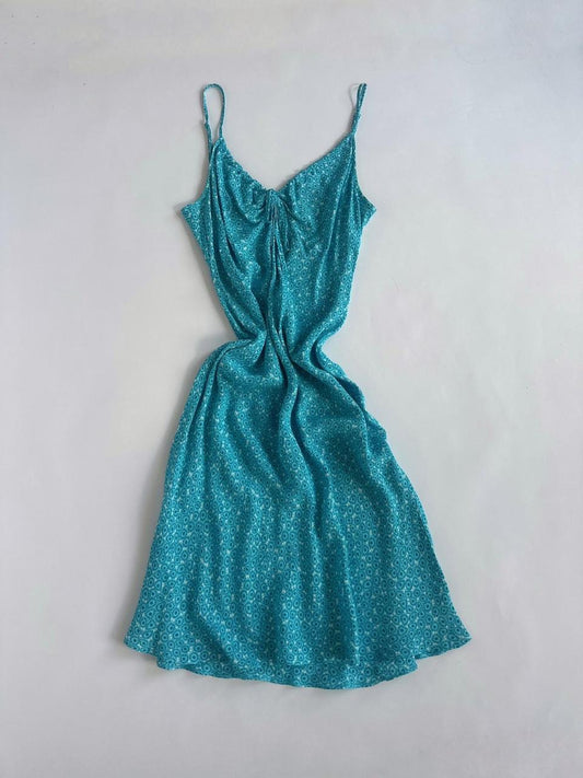 90s Blue Ditsy Print Dress