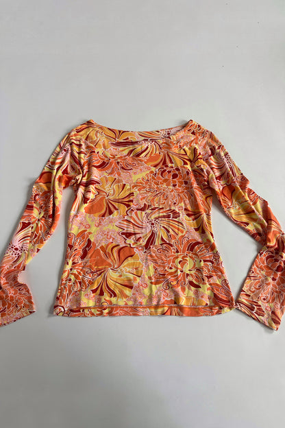 Y2K Pattern Wide Neckline Top