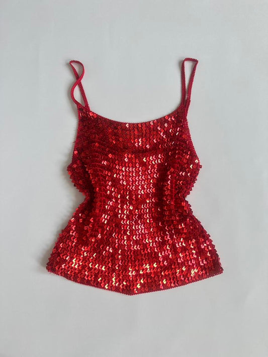 00s Red Disc Sequin Cami