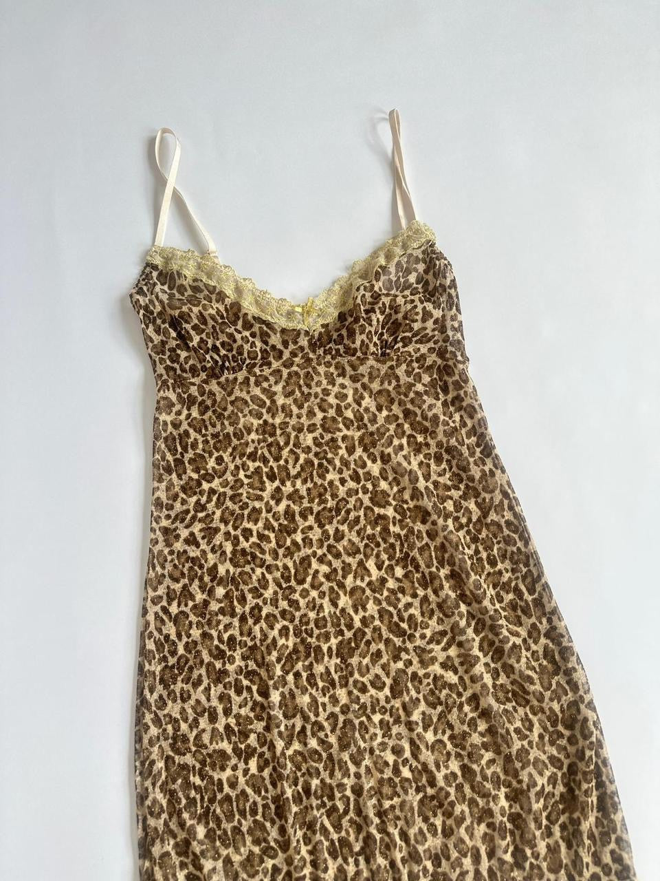 00s Sheer Leopard Glitter & Lemon Slip Dress / Top
