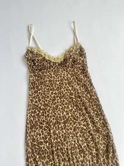 00s Sheer Leopard Glitter & Lemon Slip Dress / Top