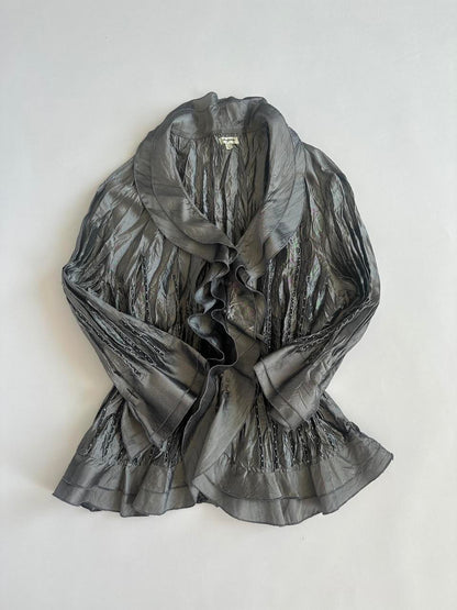 Agora Y2K Crinkle Ruffle Blouse