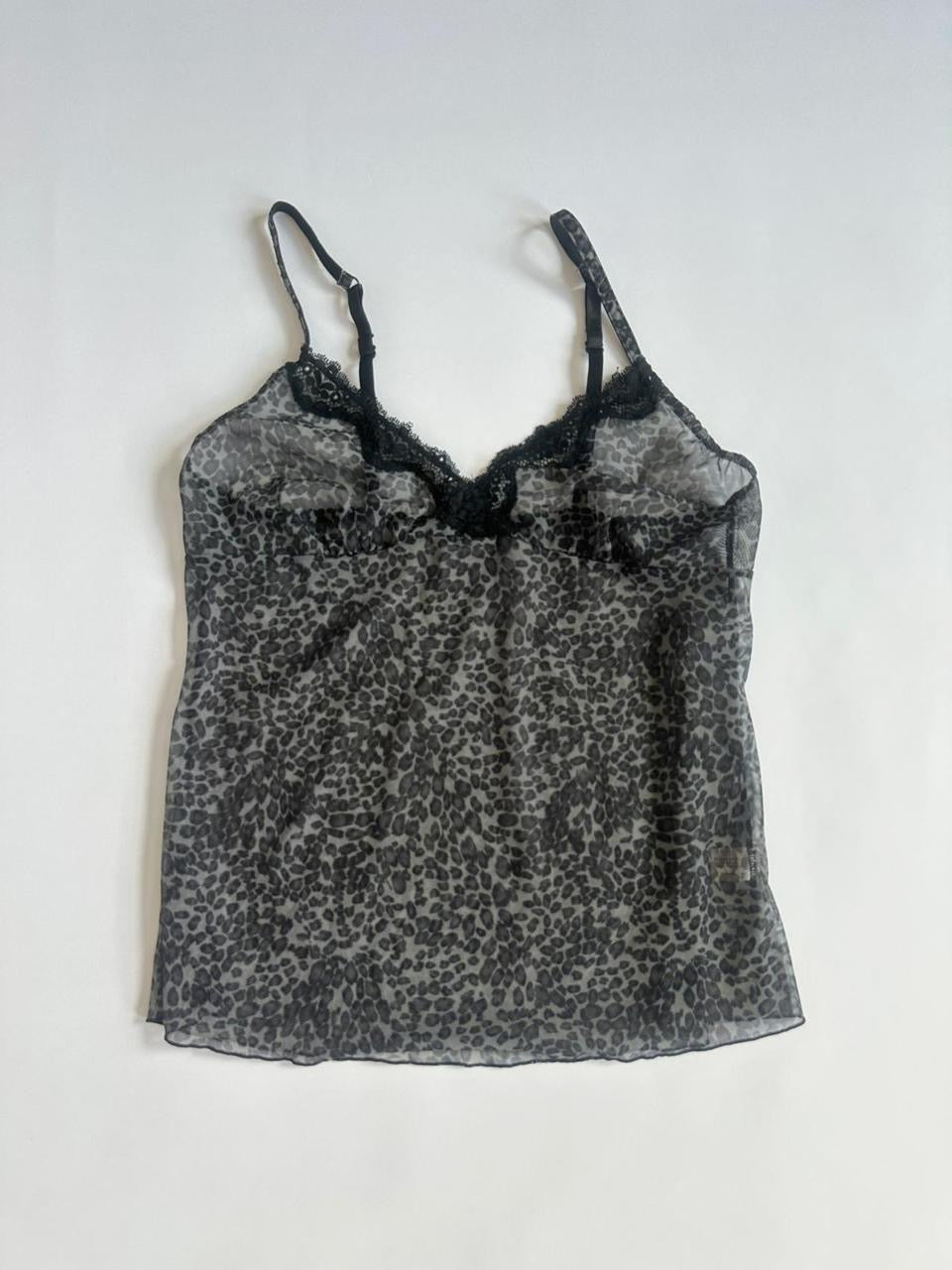 Y2K Sheer Grey Leopard Cami