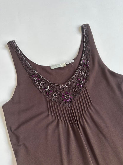 00s Brown Mesh Embellished Top
