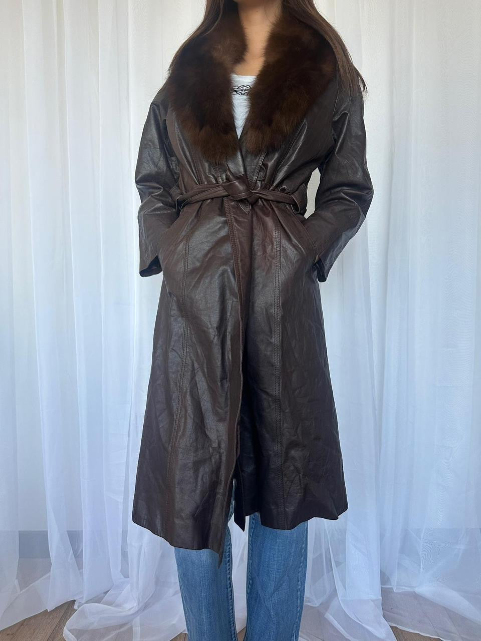 Brown Fur Collar Leather Jacket