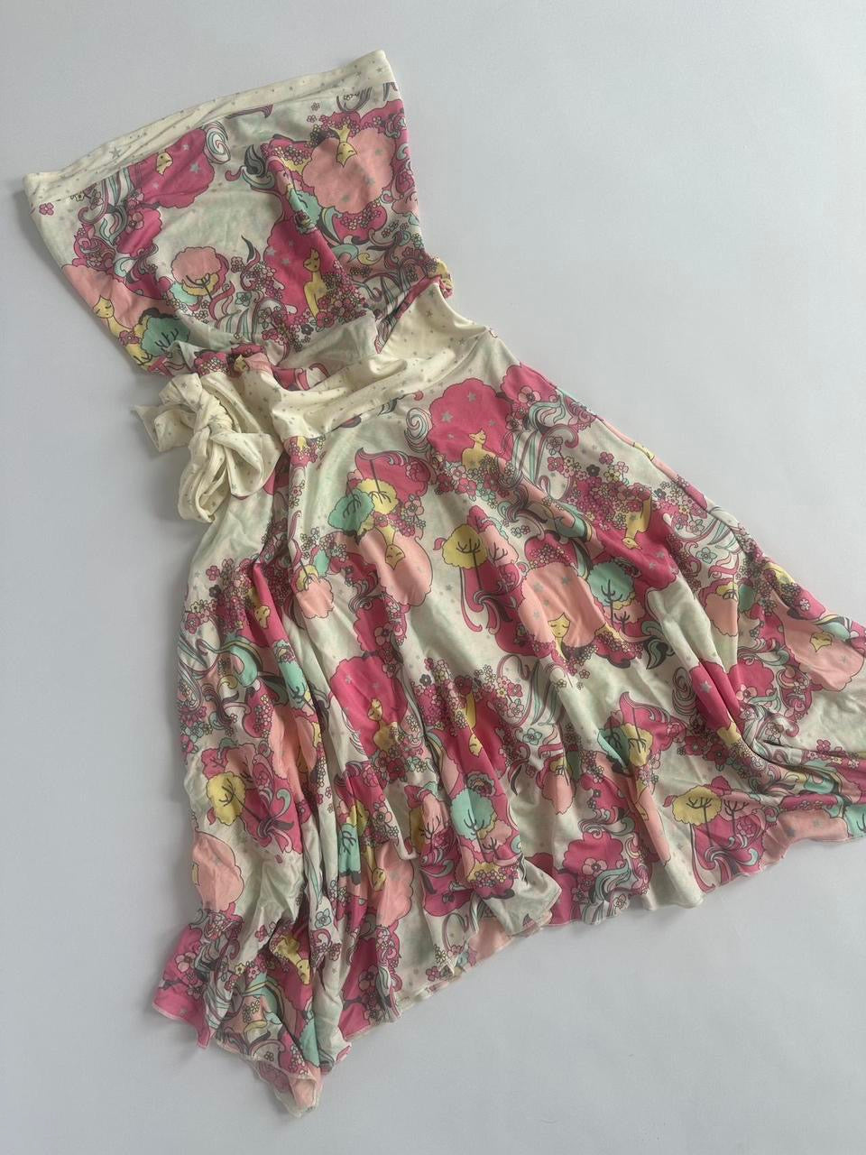 00s Strapless Pattern Dress