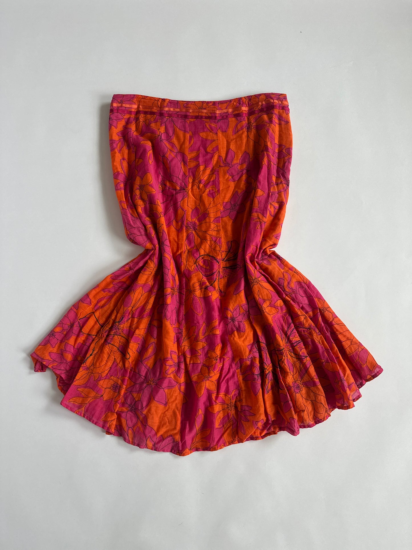 Low Rise Embroidered Floral Midi Skirt