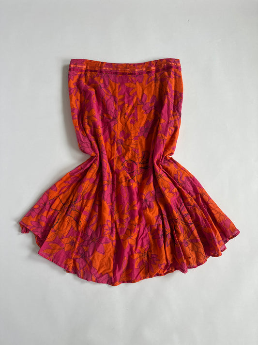 Low Rise Embroidered Floral Midi Skirt