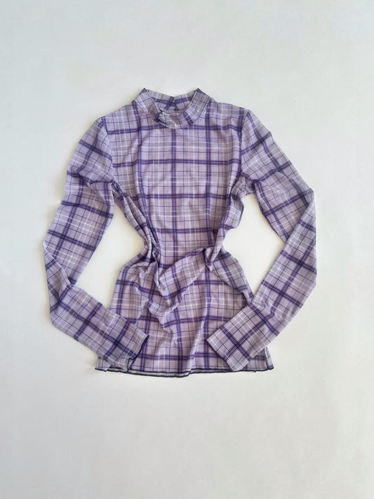 90s Sheer Mesh Check Top