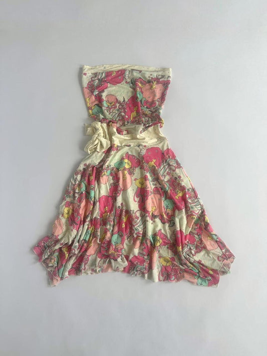 00s Strapless Pattern Dress