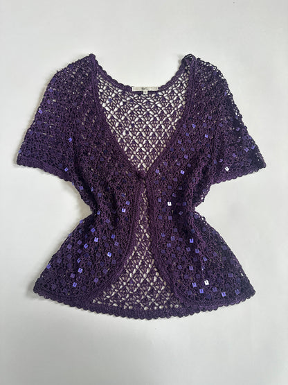 00s Sheer Sequin Purple Cardy