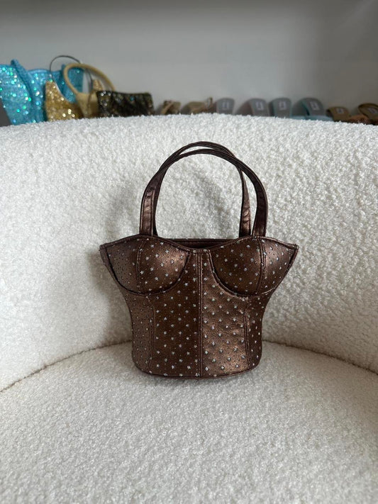 Y2K Brown Silver Star Corset Mini Bag