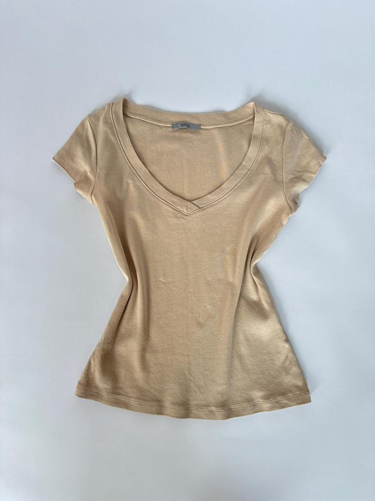 00s Nude V Neck Top