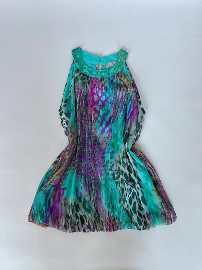 00s Turquoise Sequin Animal Print Top