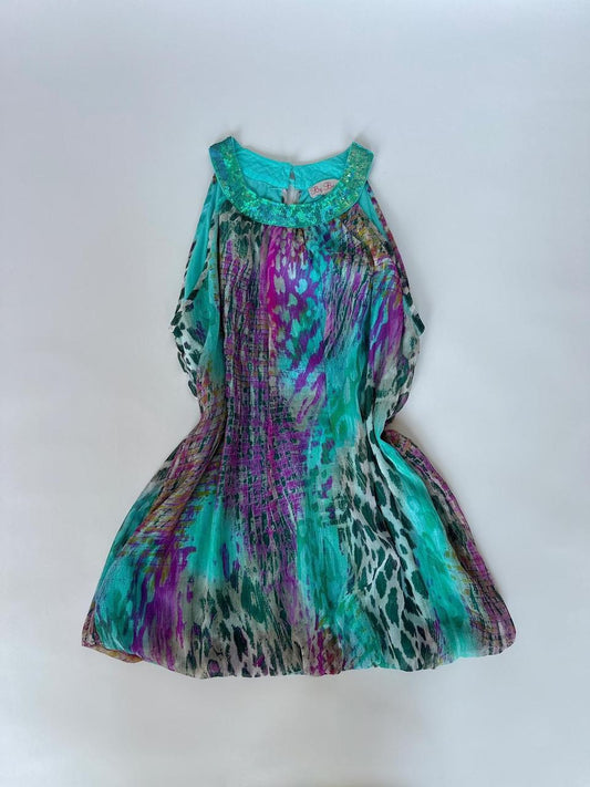 00s Turquoise Sequin Animal Print Top
